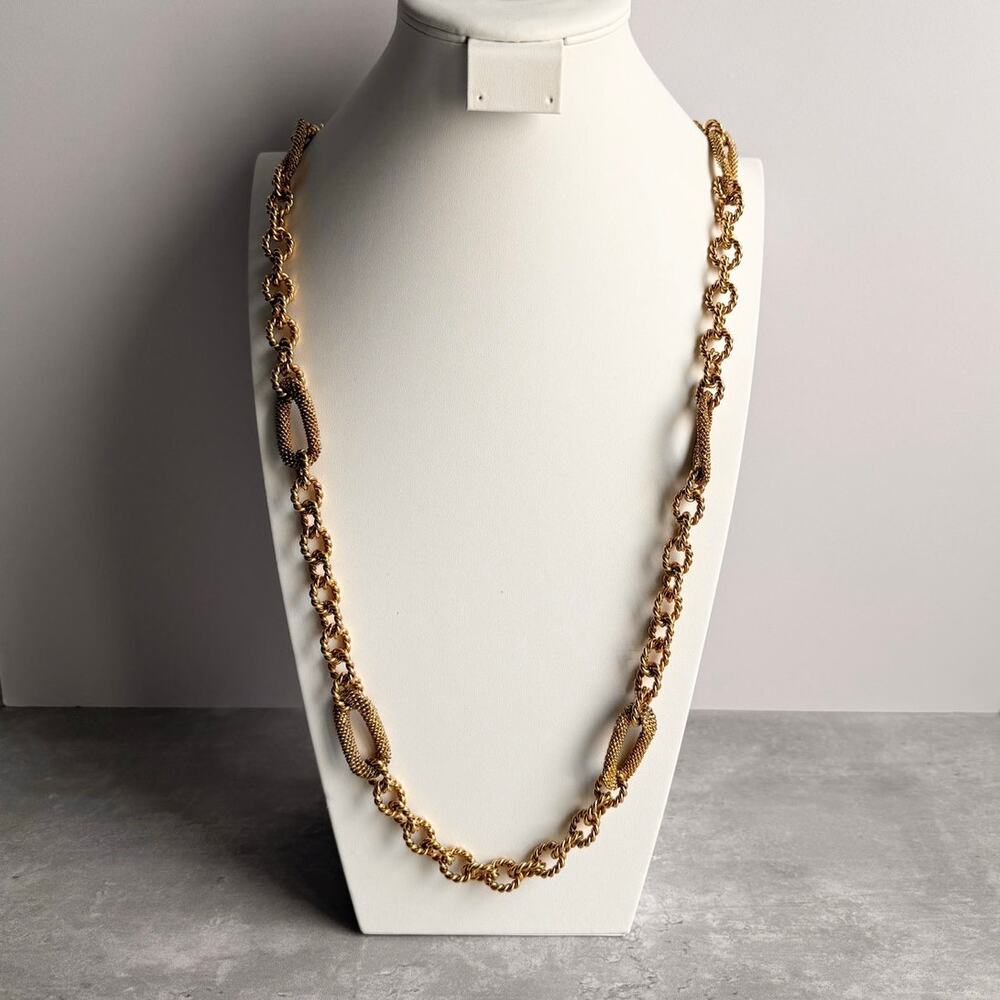 Vintage Chunky Twisted Rope Gold Tone Chain Necklace MCM 80s Nautical Links 39”